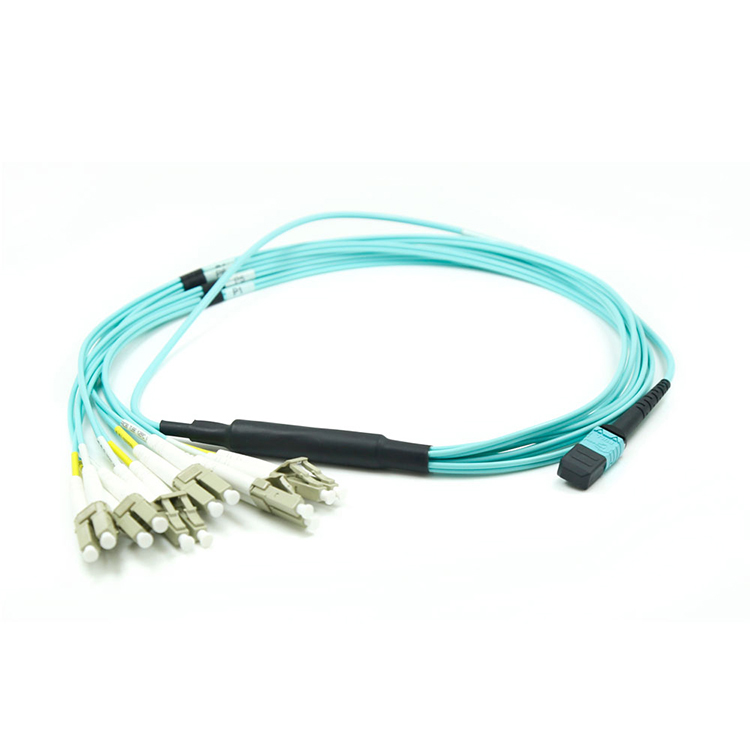 MTP/MPO-LC/UPC Branch Patch Cord, OM3/OM4 Multimode Duplex, 3.0mm, Aqua, PVC/LSZH/OFNP